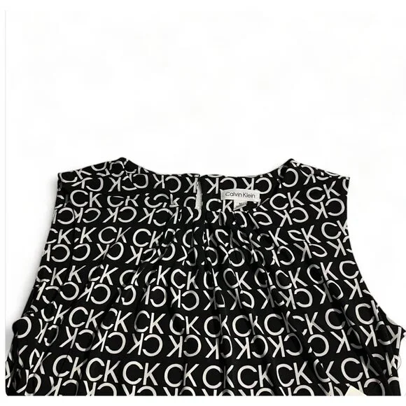 Calvin Klein Black & White Sleeveless Logo Top – Women’s Size M - Picture 7 of 11